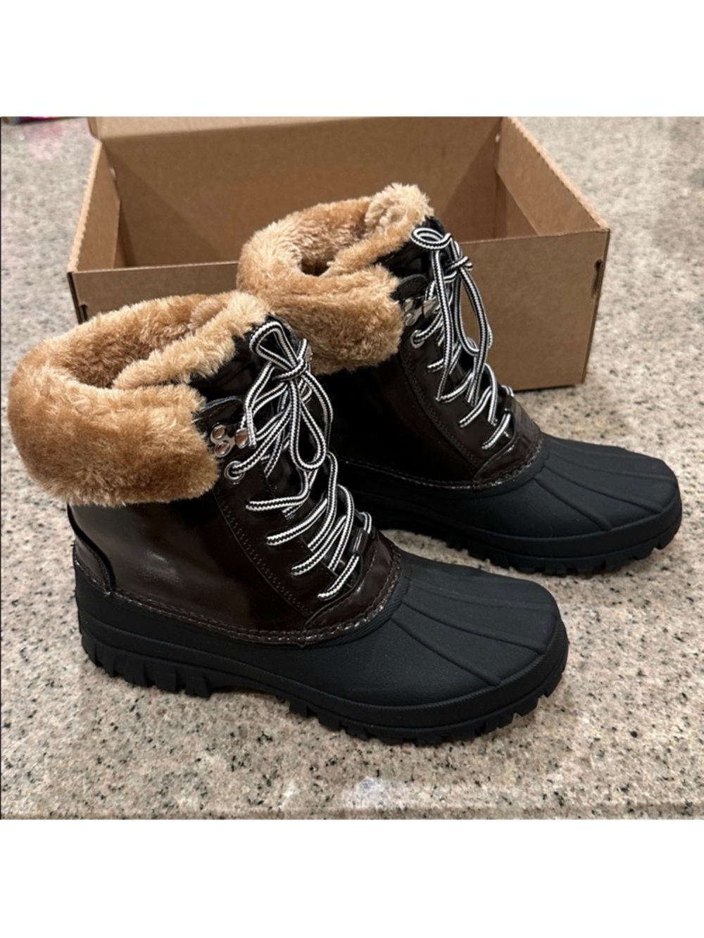 J Crew Perfect Winter boots in leather and sherpa